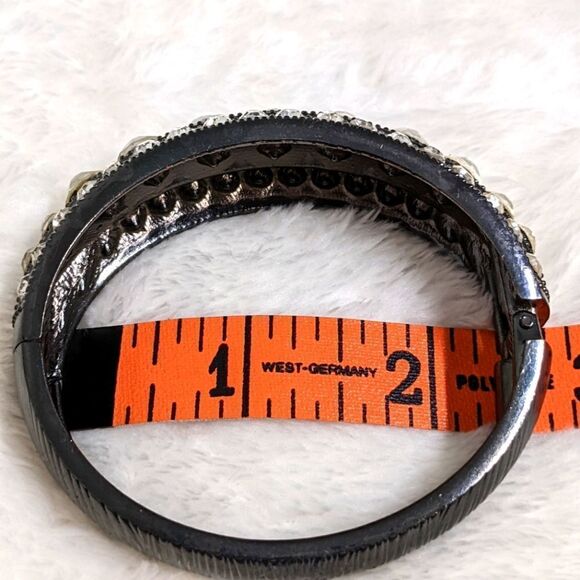 Vintage Gunmetal and Clear Rhinestone Hinged Bracelet - Picture 7 of 14